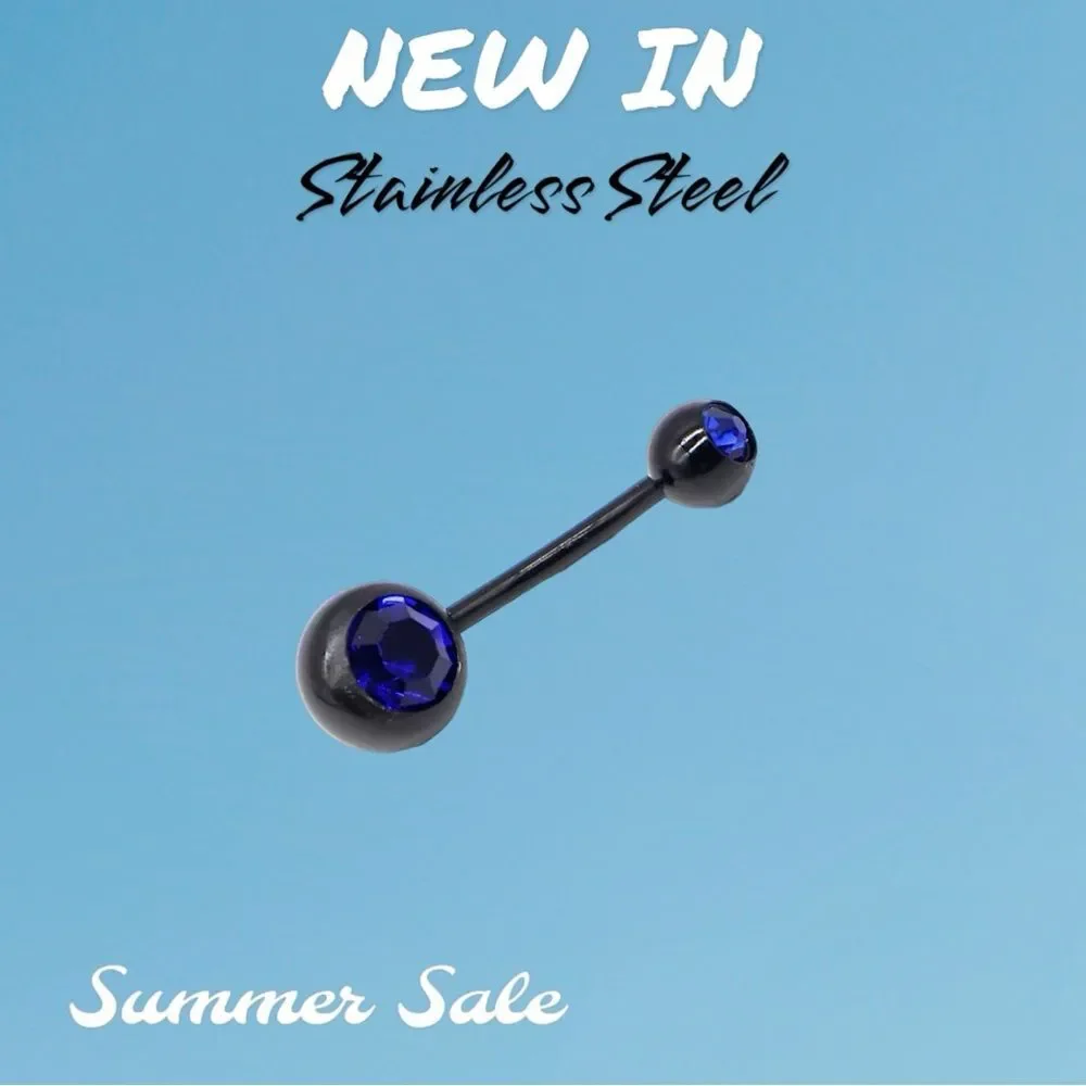 New Black Plated Stainless Steel 316L Blue Belly Button Ring Jewelry